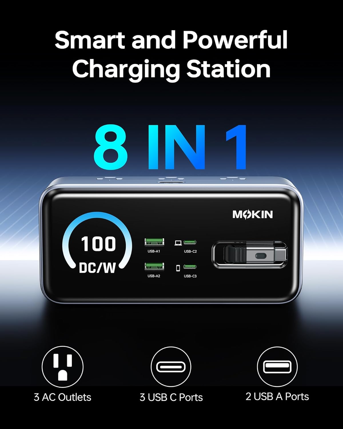 8-in-1 Charging Station: 3 USB - Laptop Accessories Images reseña y precio